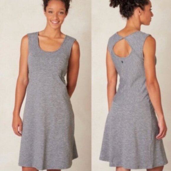 Prana Calico key hole dress Gray Large - Picture 1 of 10